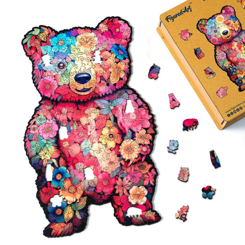 Puzzle en Bois Adulte - Ours en Peluche floral