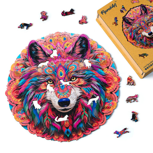 Puzzle en Bois Adulte - Loup vibrant