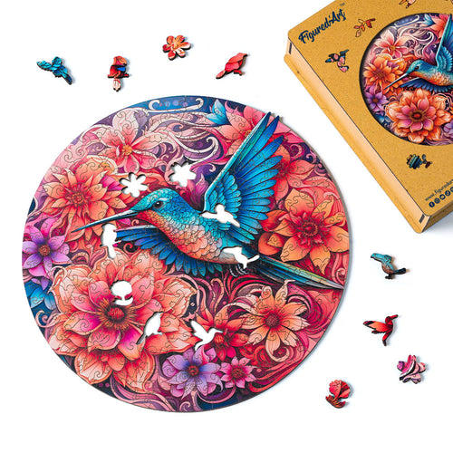 Puzzle en Bois Adulte - Colibri et Fleurs Épanouies