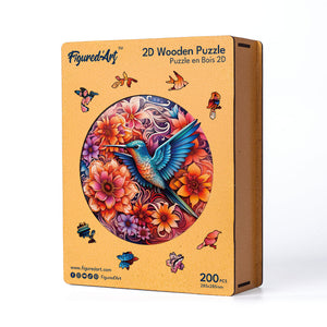 Puzzle en Bois Adulte - Colibri et Fleurs Épanouies