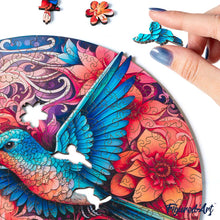 Charger l&#39;image dans la galerie, Puzzle en Bois Adulte - Colibri et Fleurs Épanouies