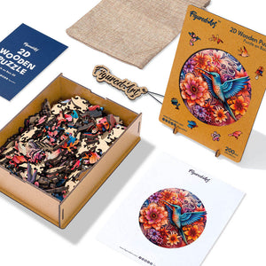 Puzzle en Bois Adulte - Colibri et Fleurs Épanouies