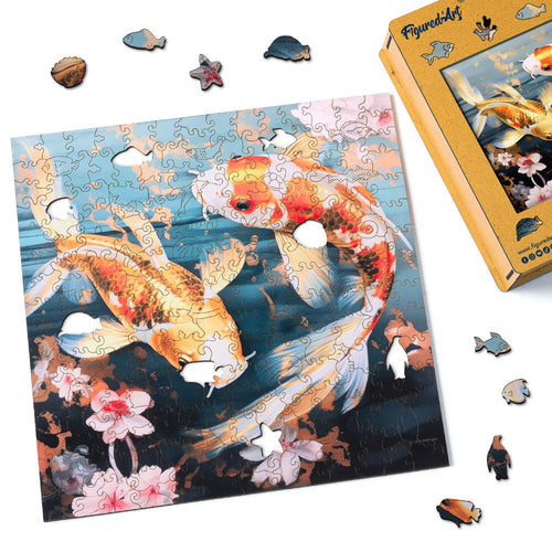 Puzzle en Bois Adulte - Carpe Koï et Fleurs