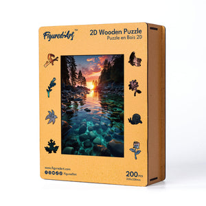 Puzzle en Bois Adulte - Coucher de soleil et Rivière transparente