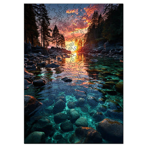 Puzzle en Bois Adulte - Coucher de soleil et Rivière transparente