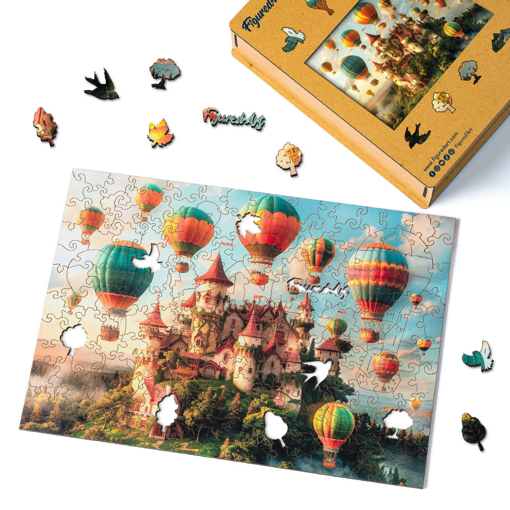 Puzzle en Bois Adulte - Château et Montgolfières
