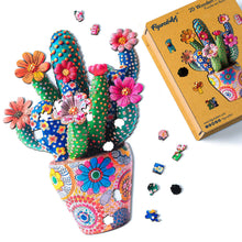 Charger l&#39;image dans la galerie, Puzzle en Bois Adulte - Cactus fleuri en Pot