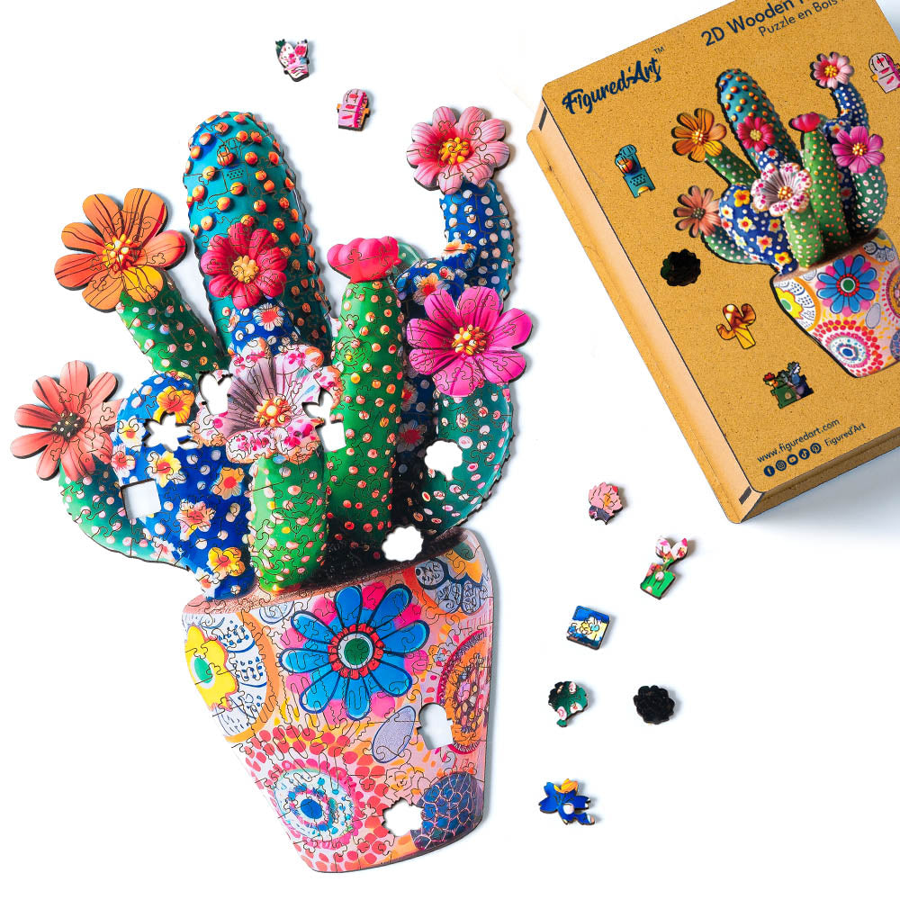 Puzzle en Bois Adulte - Cactus fleuri en Pot