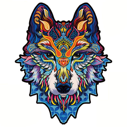Puzzle 2D en Bois - Loup Coloré