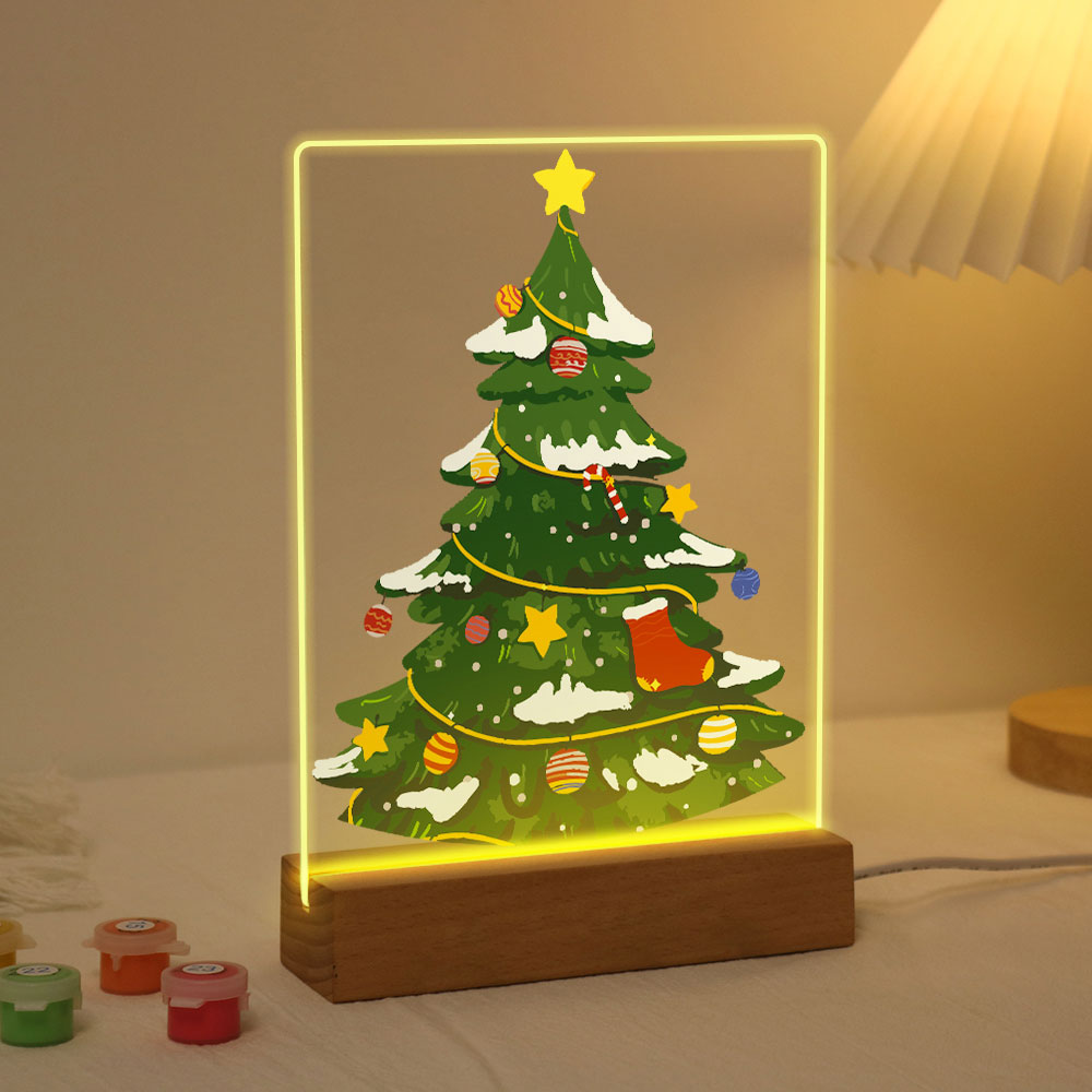 Peinture par numéros - Support en bois avec Lumière LED 15x20cm - Sapin de Noël