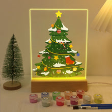 Charger l&#39;image dans la galerie, Peinture par numéros - Support en bois avec Lumière LED 15x20cm - Sapin de Noël