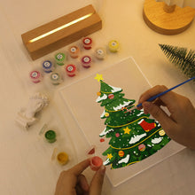 Charger l&#39;image dans la galerie, Peinture par numéros - Support en bois avec Lumière LED 15x20cm - Sapin de Noël