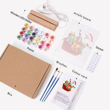 Charger l&#39;image dans la galerie, Peinture par numéros - Support en bois avec Lumière LED 15x20cm - Père Noël 01