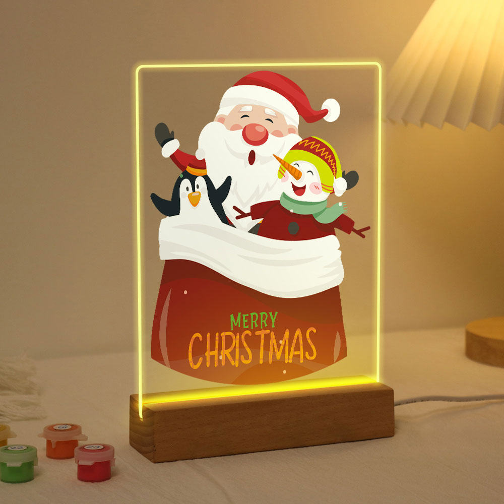 Peinture par numéros - Support en bois avec Lumière LED 15x20cm - Père Noël 02