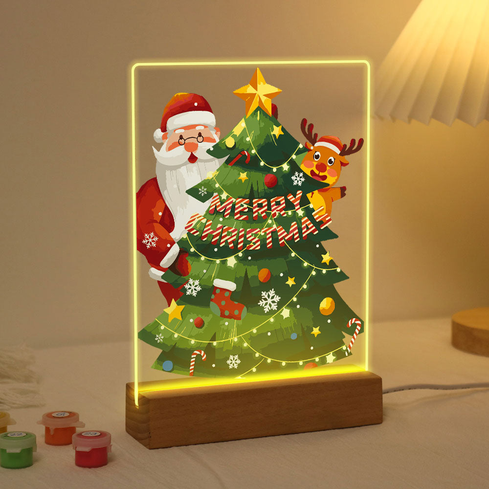 Peinture par numéros - Support en bois avec Lumière LED 15x20cm - Père Noël 03