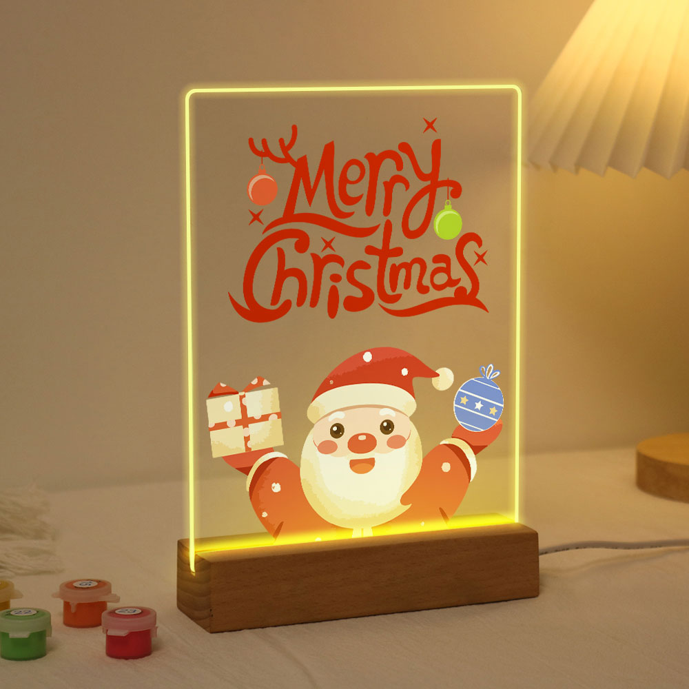 Peinture par numéros - Support en bois avec Lumière LED 15x20cm - Père Noël 10