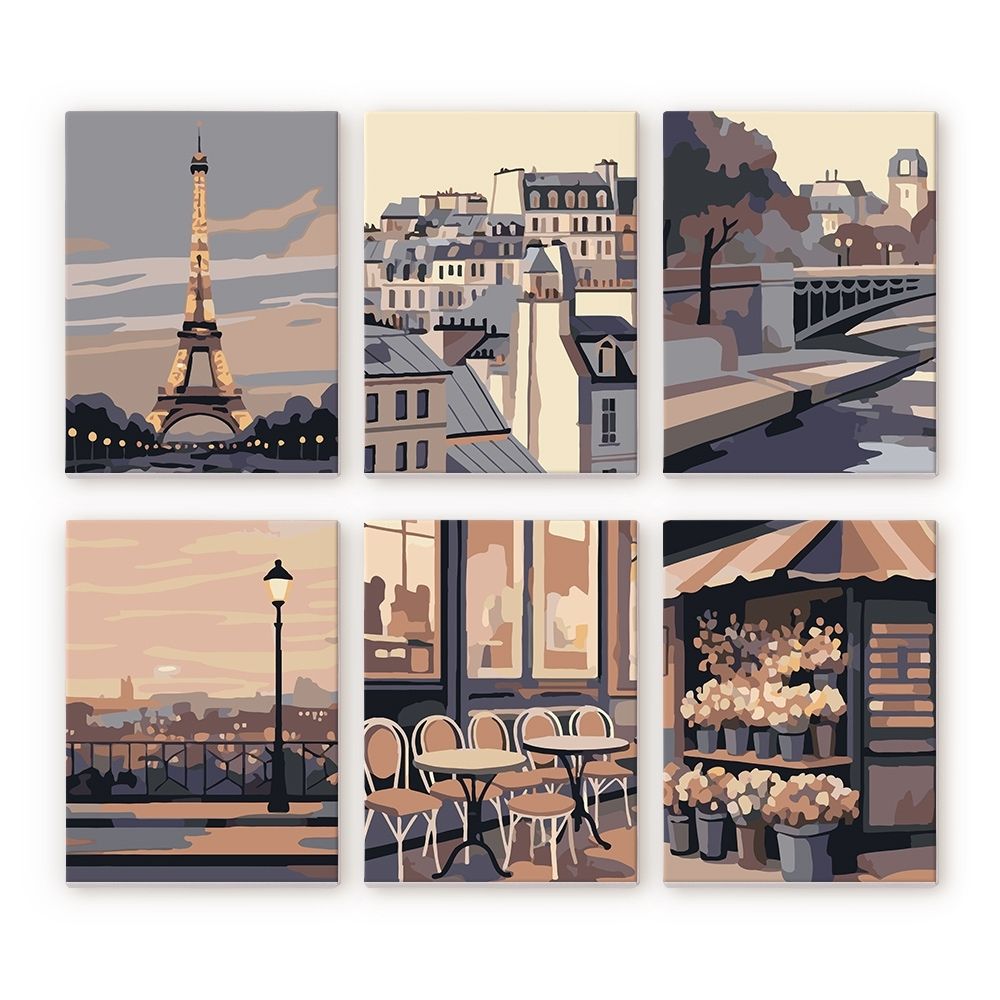Mini Peinture par numéros 15x20cm (6 pièces) - Charme de Paris Figured'Art