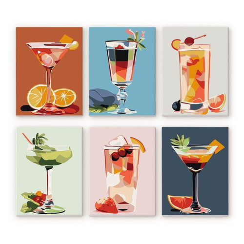 Mini Peinture par numéros 15x20cm (6 pièces) - Cocktails Vibrants Figured'Art