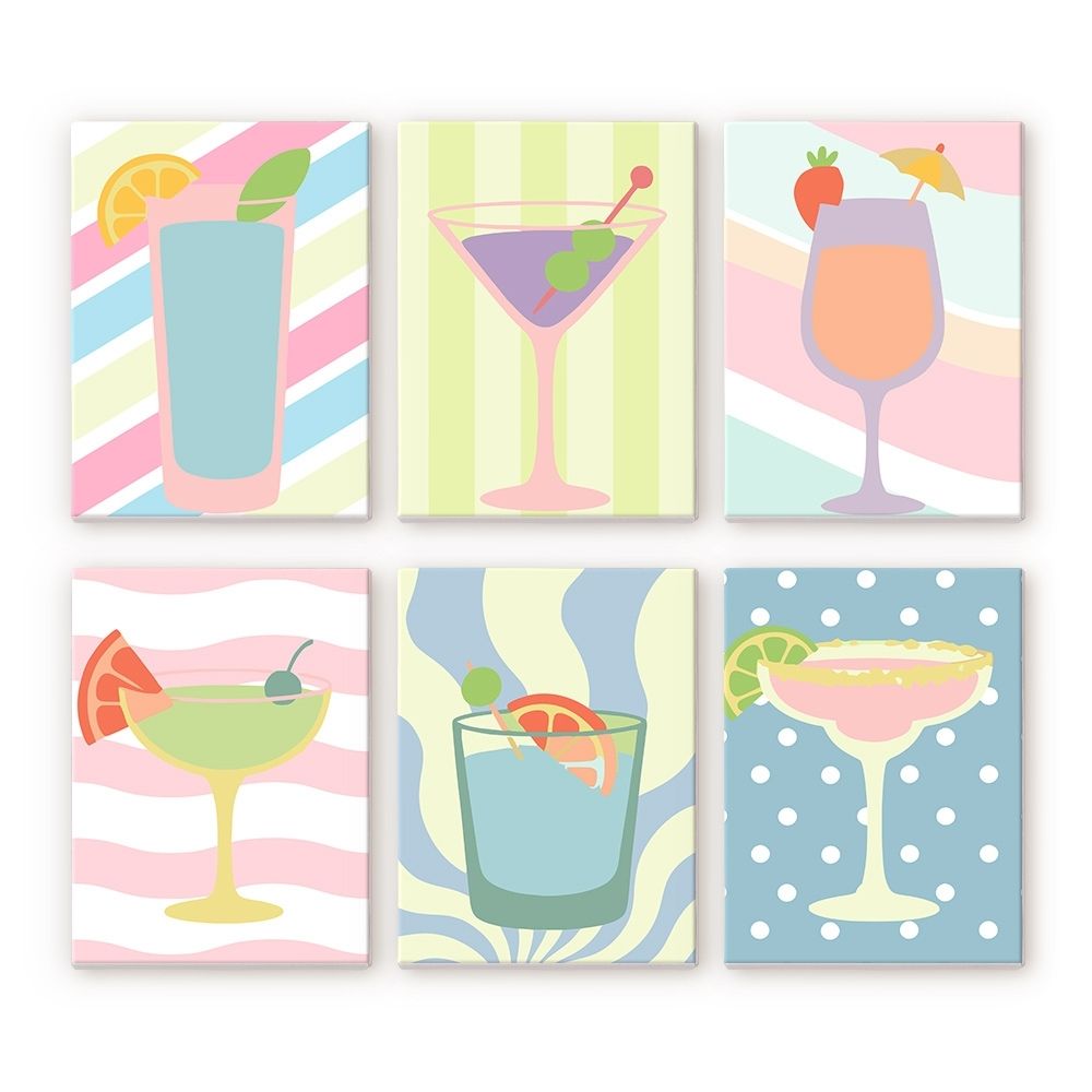 Mini Peinture par numéros 15x20cm (6 pièces) - Cocktails Pop Art Figured'Art