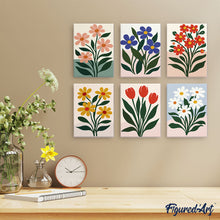 Charger l'image dans la galerie, Mini Peinture par numéros 15x20cm (6 pièces) - Fleurs Modernes