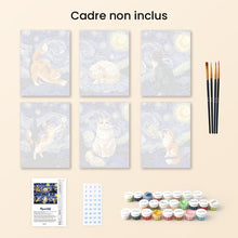 Charger l'image dans la galerie, Mini Peinture par numéros 15x20cm (6 pièces) - Chats Nuit Étoilée