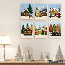 Charger l'image dans la galerie, Mini Peinture par numéros 15x20cm (6 pièces) - Collection Villages d'Hiver