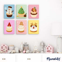 Charger l'image dans la galerie, Mini Peinture par numéros 15x20cm (6 pièces) - Cupcakes de Noël