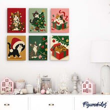 Charger l'image dans la galerie, Mini Peinture par numéros 15x20cm (6 pièces) - Les Chatons de Noël s'Amusent
