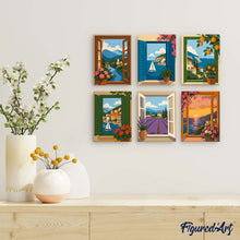 Charger l'image dans la galerie, Mini Série Peinture par Numéros 15x20cm (6 pièces) - Vues de Fenêtre