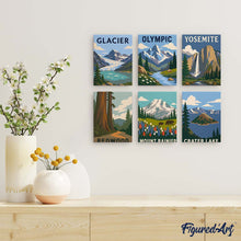 Charger l'image dans la galerie, Mini Série Peinture par Numéros 15x20cm (6 pièces) - Parcs Nationaux - Côte Pacifique et Cascades