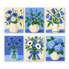 Charger l'image dans la galerie, Mini Série Peinture par Numéros 15x20cm (6 pièces) - Fleurs Sauvages Bleues Figured'Art