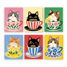 Charger l'image dans la galerie, Mini Série Peinture par Numéros 15x20cm (6 pièces) - Chats dans des Tasses de Thé Figured'Art