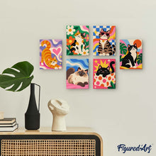 Charger l'image dans la galerie, Mini Série Peinture par Numéros 15x20cm (6 pièces) - Chats Groovy
