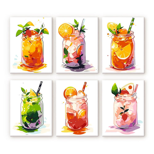 Peinture par numéros – Coffret de 6 toiles | Boissons Fruitées en Bocal Figured'Art