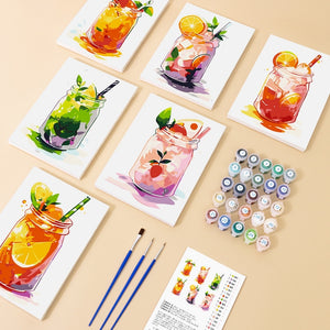 Peinture par numéros – Coffret de 6 toiles | Boissons Fruitées en Bocal