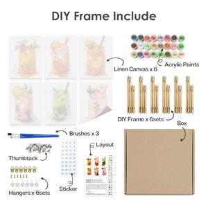 Peinture par numéros – Coffret de 6 toiles | Boissons Fruitées en Bocal