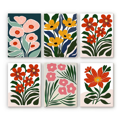 Peinture par numéros – Coffret de 6 toiles | Motifs Floraux Colorés Figured'Art