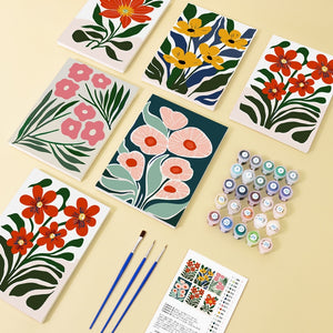 Peinture par numéros – Coffret de 6 toiles | Motifs Floraux Colorés