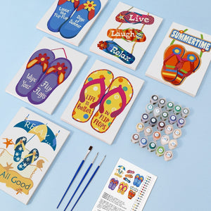 Peinture par numéros – Coffret de 6 toiles | Panneaux d’Été Tongs