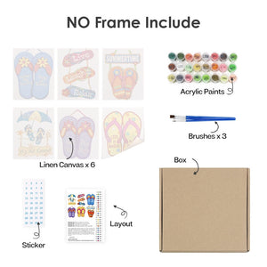 Peinture par numéros – Coffret de 6 toiles | Panneaux d’Été Tongs