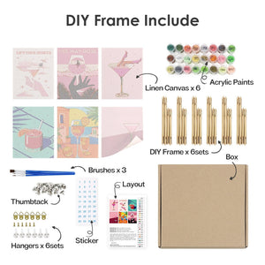 Peinture par numéros – Coffret de 6 toiles | Affiches de Cocktails Chics