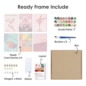 Peinture par numéros – Coffret de 6 toiles | Affiches de Cocktails Chics