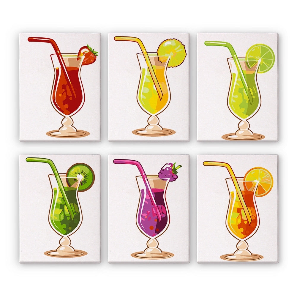 Peinture par numéros – Coffret de 6 toiles | Cocktails Fruités Figured'Art
