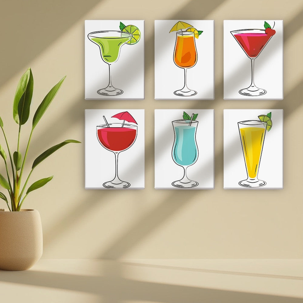 Kit Peinture Par Numéros Cocktails - 6 Toiles 20x30 Cm, Pinceaux Et Peintures Inclus - Décoration Murale - 10