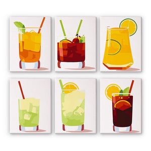 Peinture par numéros – Coffret de 6 toiles | Cocktails Estivaux Vibrants Figured'Art