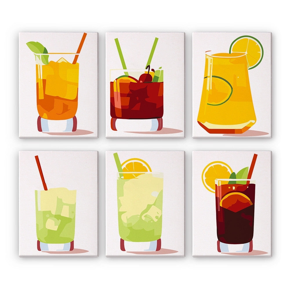 Peinture par numéros – Coffret de 6 toiles | Cocktails Estivaux Vibrants Figured'Art