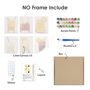 Peinture par numéros – Coffret de 6 toiles | Cocktails Estivaux Vibrants