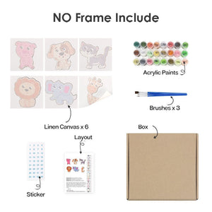 Peinture par numéros – Coffret de 6 toiles | Animaux Mignons
