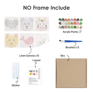Peinture par numéros – Coffret de 6 toiles | Visages d’Animaux Mignons