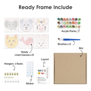 Peinture par numéros – Coffret de 6 toiles | Visages d’Animaux Mignons